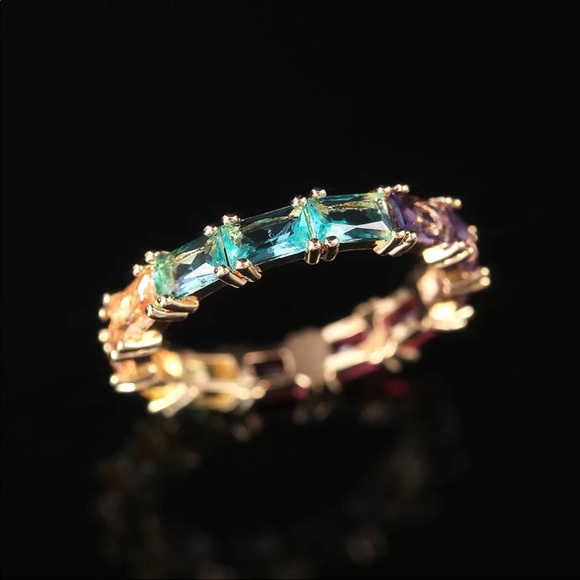New Yellow Gold Plated Rainbow Color Ring - Picture 3 of 5